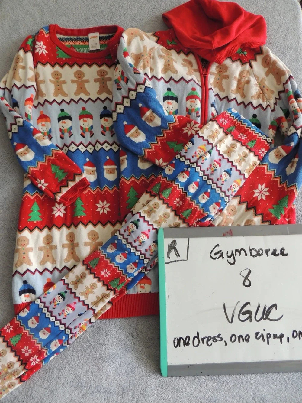 Gymboree Red Blue Cream Holiday Sweater Dress & Zip Hoodie Set and leggings